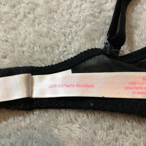 PINK Victoria's Secret Black Unlined Lace Underwire Bra Size 32D - Picture 8 of 9